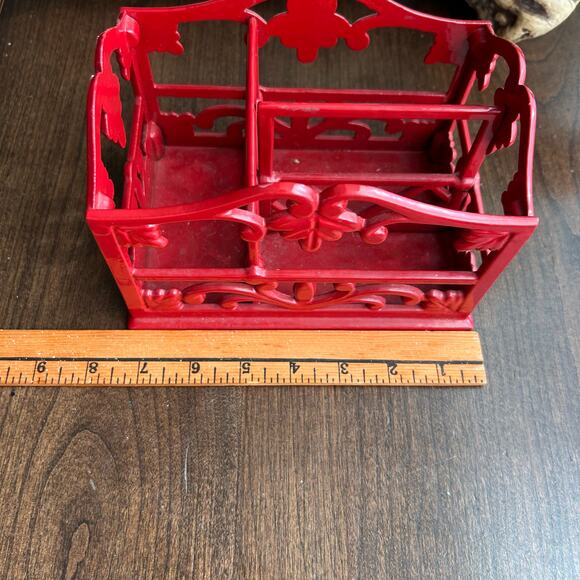 Vintage cast-iron red enamel flatware or desk caddy organizer - Picture 9 of 9